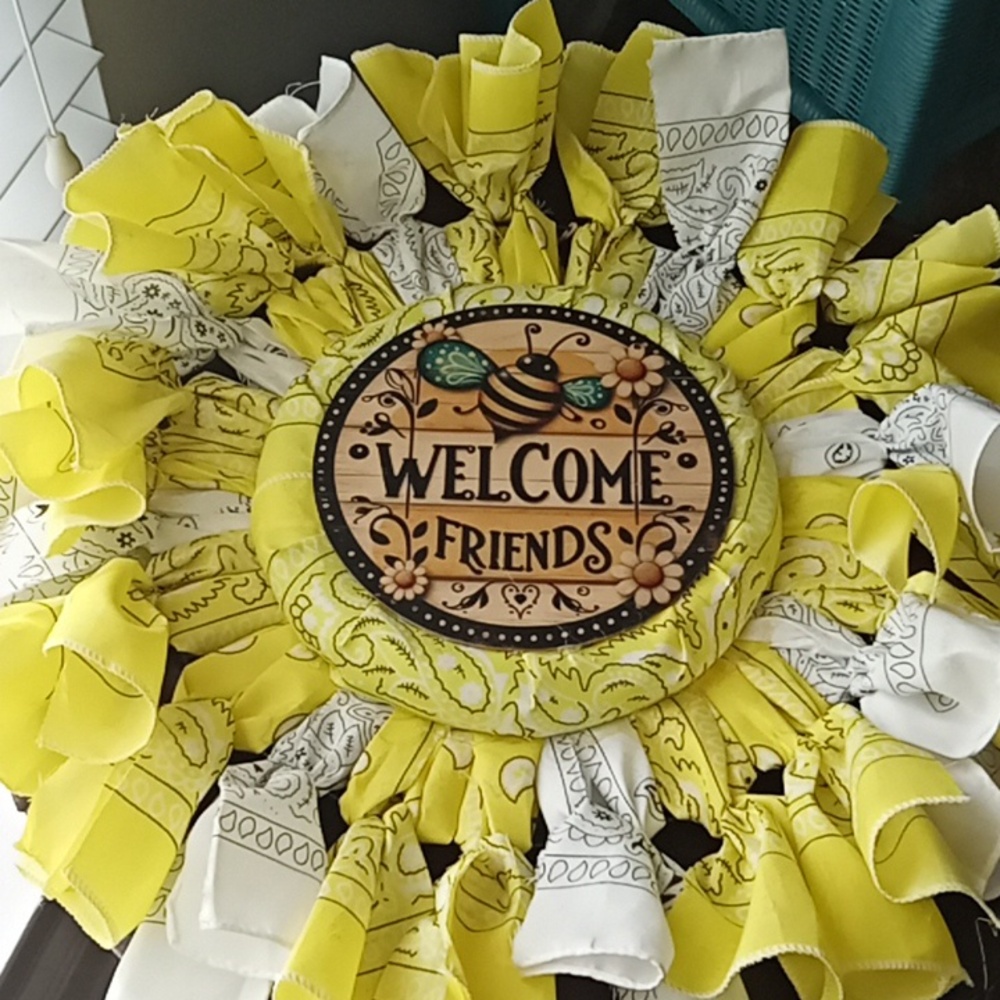 Handmade Handkerchief Bee Wreath